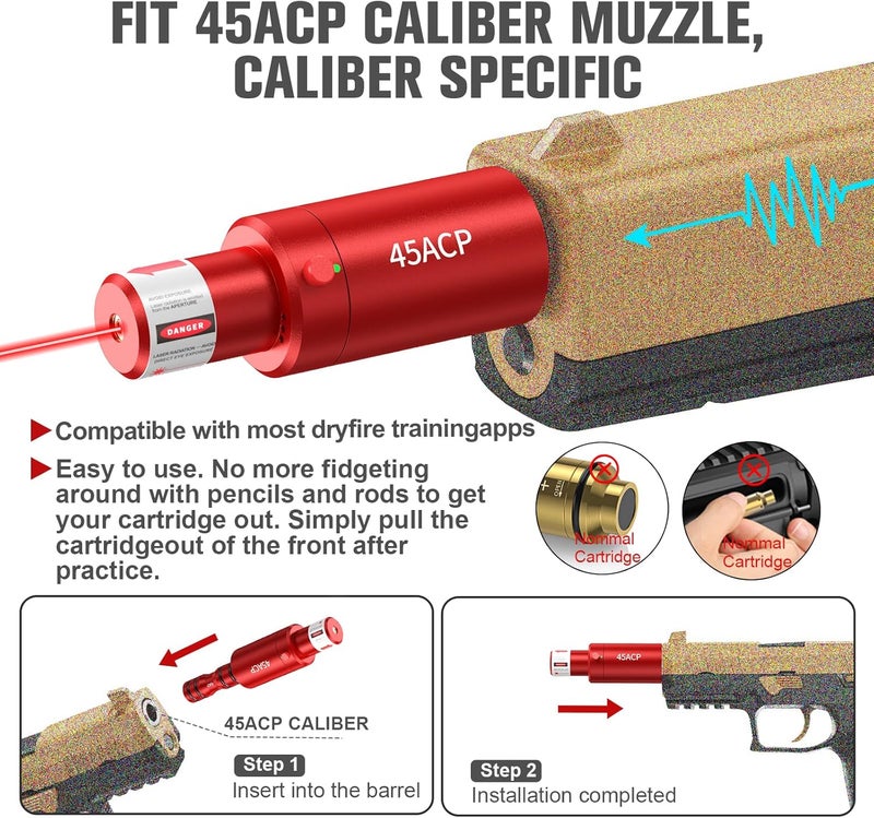 VANTARA 2-in-1 Laser Cartridge with Bore Sighter Suitable for 9mm/38spl/40S&W/10mm/45ACP/22LR/25mm/27mm Caliber, for Shooting Training Practice & Sight Calibration, Rechargeable - Image 3
